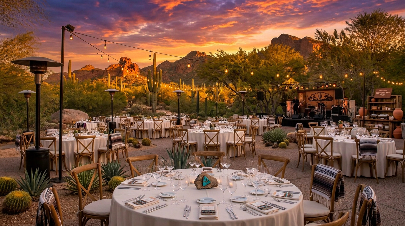 Outdoor Arizona event venue set for an evening gathering